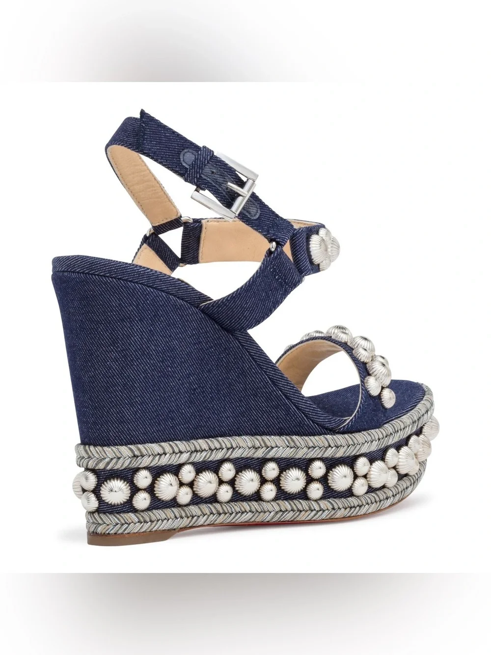 Christian Louboutin Denim 120 Rondaclou Wedge Studded Spike Sandals
